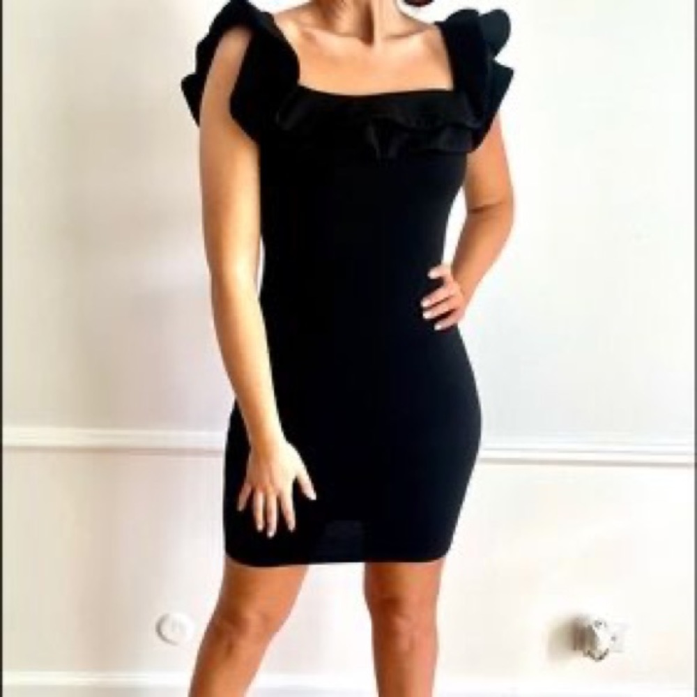 Mind Code Black Ruffle Shoulder LBD Size Large